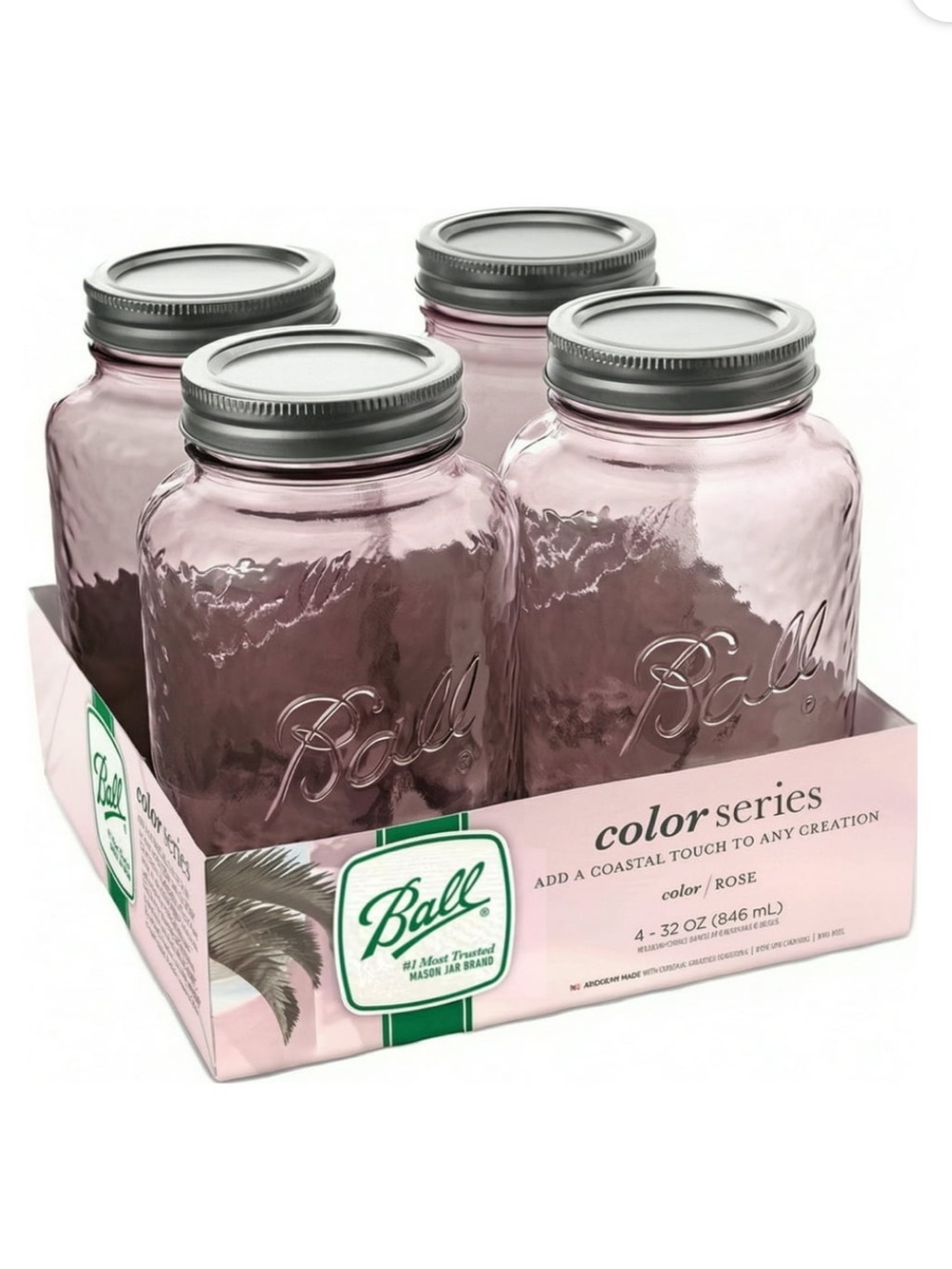4 - 32 Oz Ball Pink Glass Storage Mason Jars with Lids Rose Color Series NWT